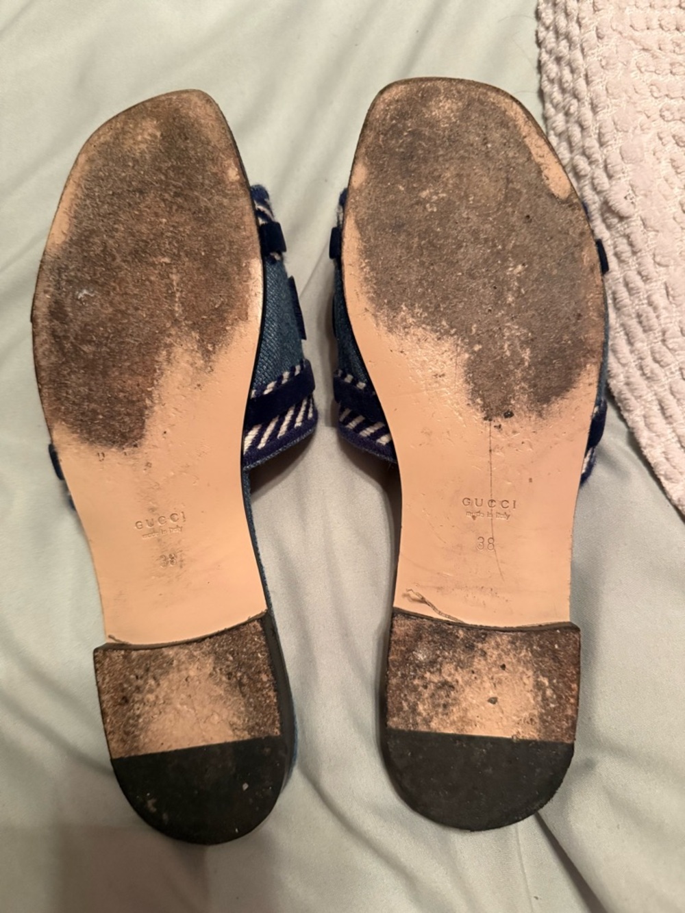 Gucci Denim Slide Sandals in Light Blue and Navy - Picture 5 of 5